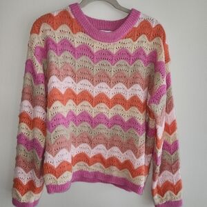 FRNCH Colorful Wave Pattern Sweater mohair blend